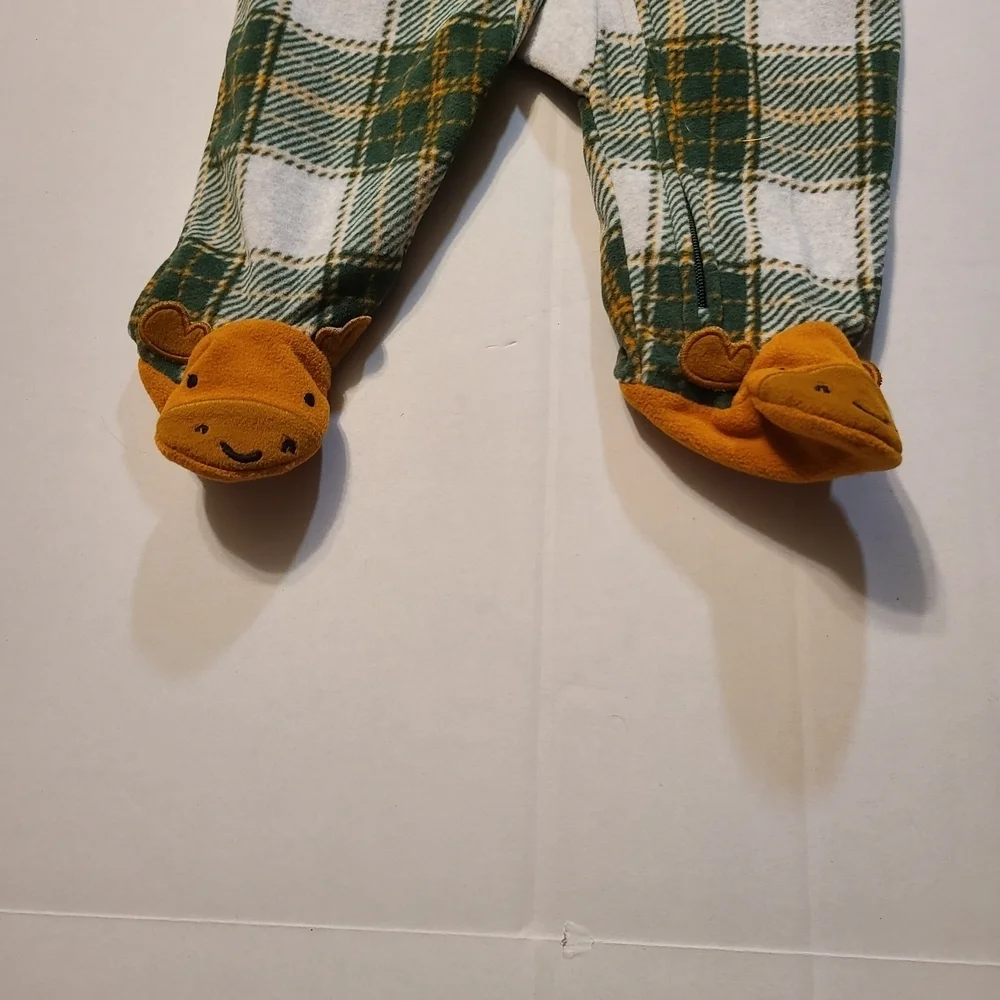 Carters Plaid Green/White Kids 1 Piece Reindeer Footie NWT 6 Months 2 Way Zipper